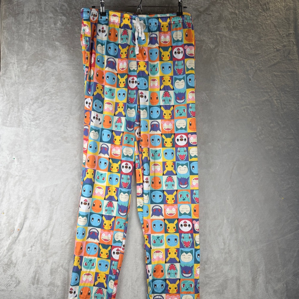 Pokemon Mens Large Sleep Pants‎ Pikachu Gengar Snorlax Grid Print Lounge Pajamas